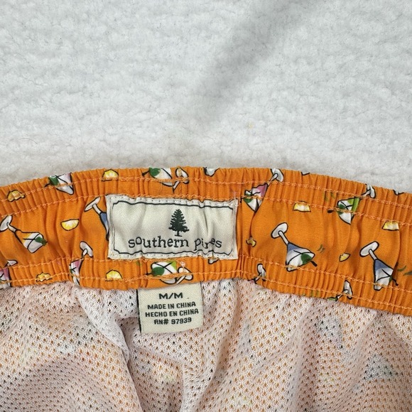 Southern Pines Swim Trunks Mens Medium Orange Martini Print Liner Summer Beach - Picture 5 of 9